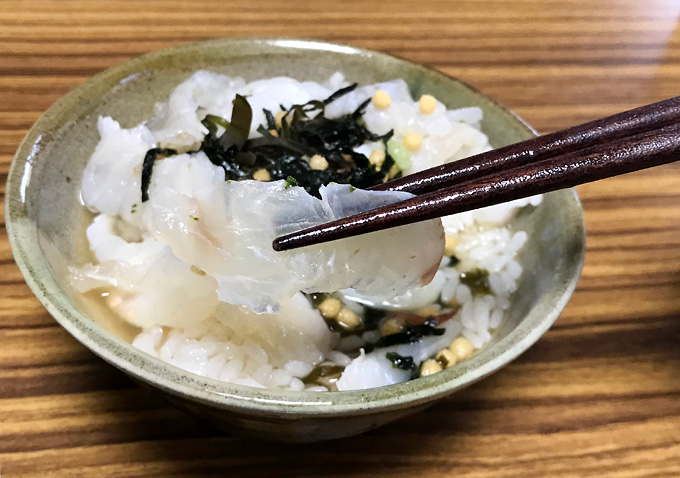 勝浦鴨川でアジ釣り_アジの泳がせで釣れた大ヒラメでフィッシュバーガーとお茶漬け