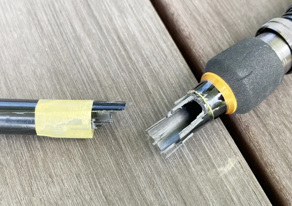 カヤック沈で折れたロッドの修理／グリップエンドの延長〜コーティング方法（接着剤：エポキシボンド&２液性レジン）カヤック・ジギング