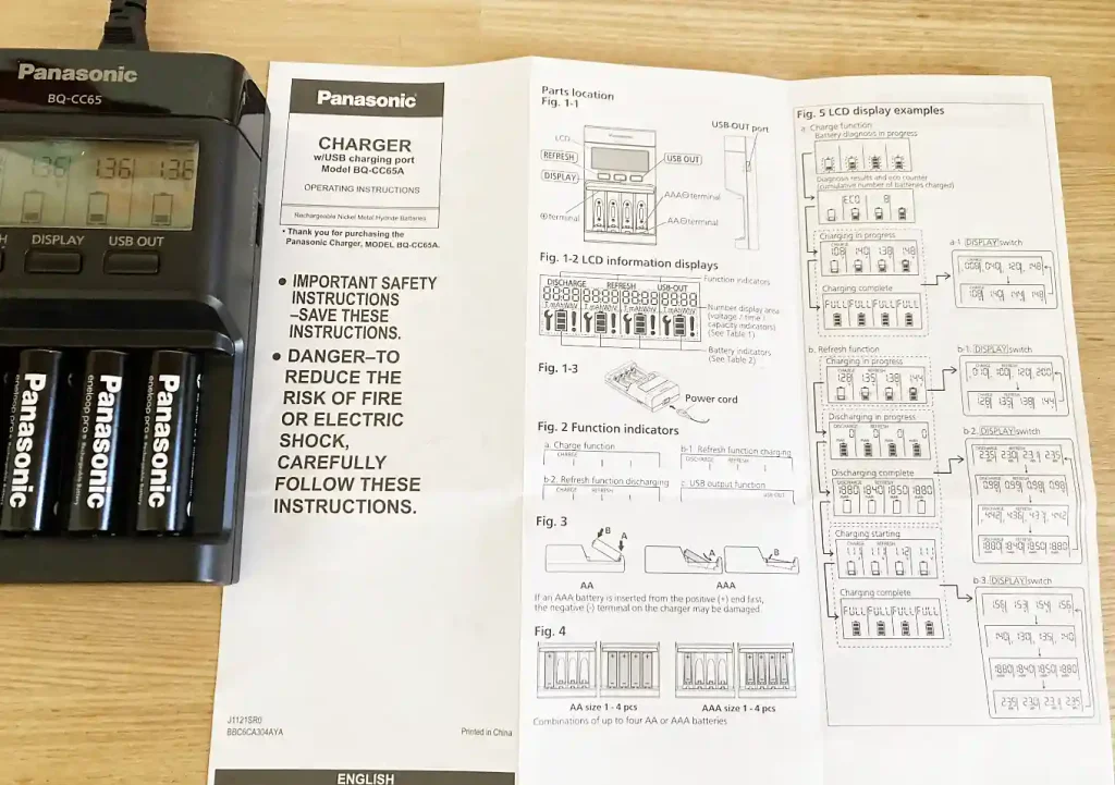 BQ-CC65AKBBA/ハイスペック拘束充電器（リフレッシュ機能付き）長持ち／液晶画面付き／アマゾン(amazon)で簡単に購入可能／電池残量わかる／高容量で魚探バッテリーにエネループプロ（充電単三電池／取扱説明書
